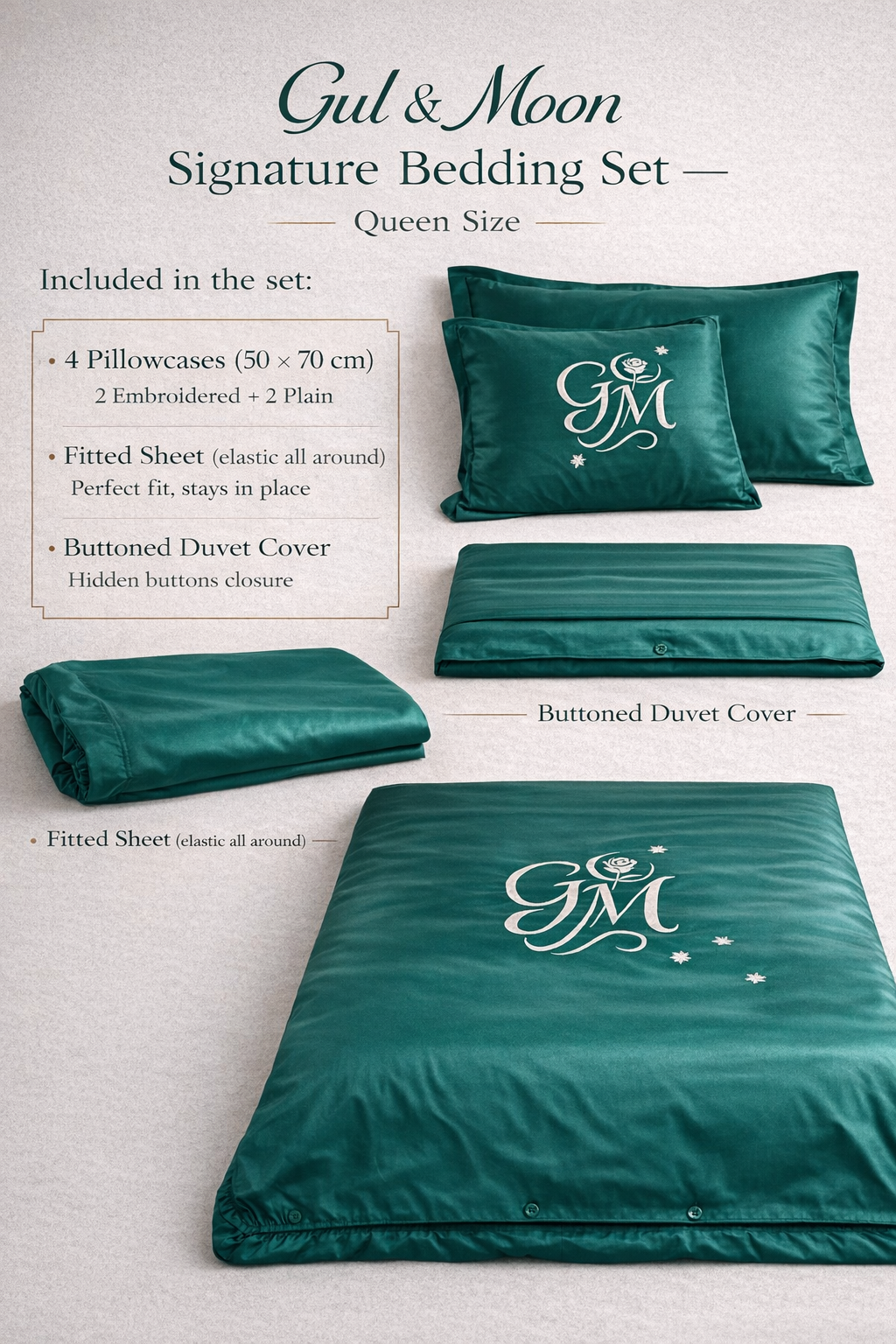 Gul & Moon Signature Bedding Set — Emerald Green (Queen)
